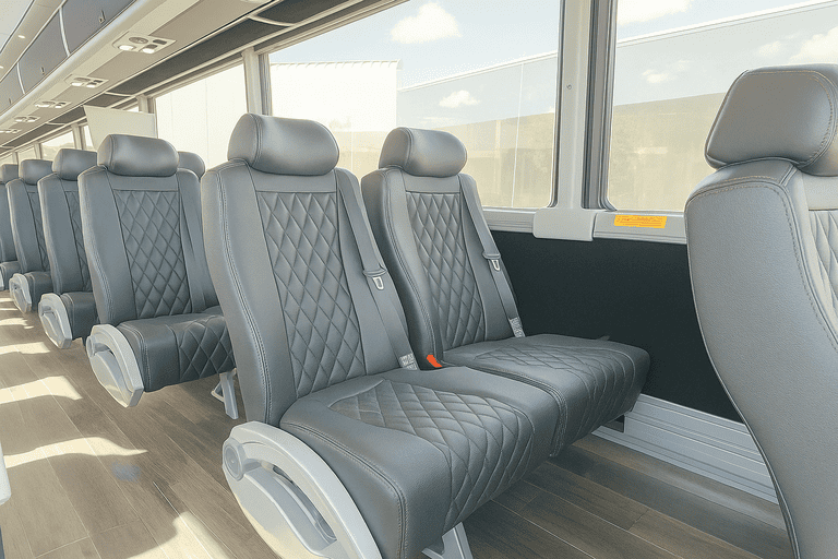 interior of Mountain View Minibus Company charter bus