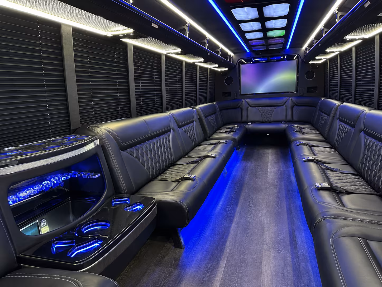mountain view 20 passenger party bus inside