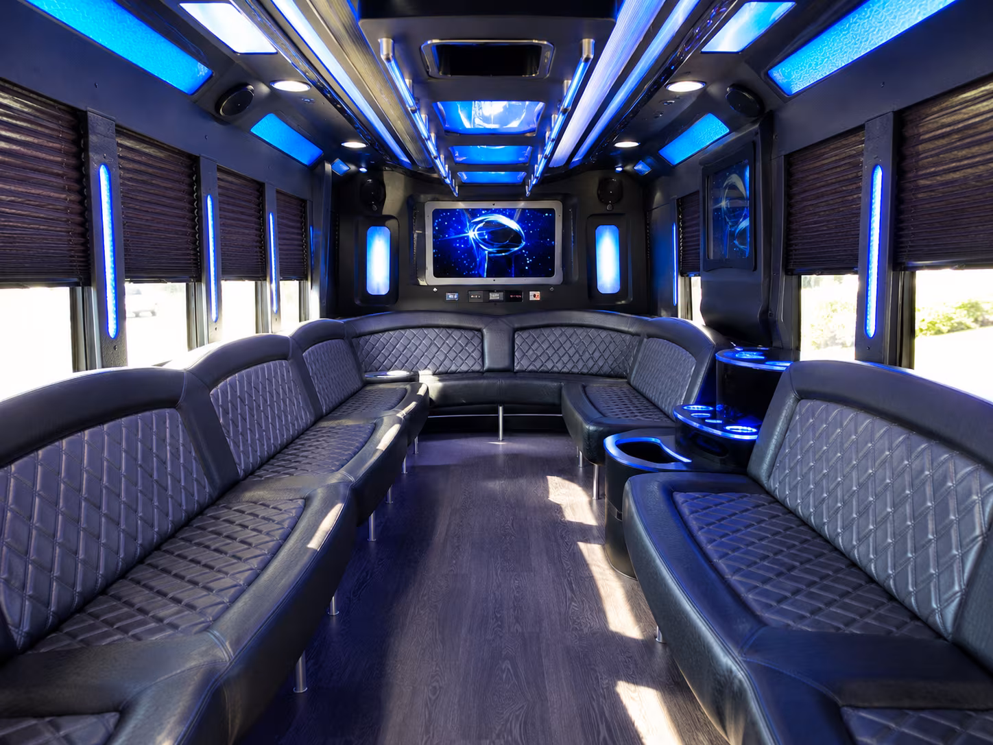 mountain view 28 passenger party bus inside